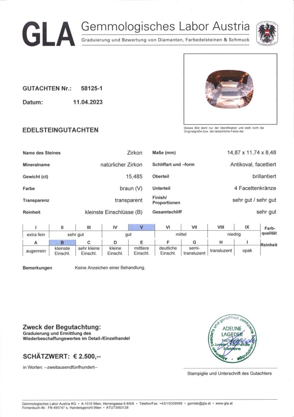 Zirkon Antikovalschliff braun unbehandelt 15,485 ct