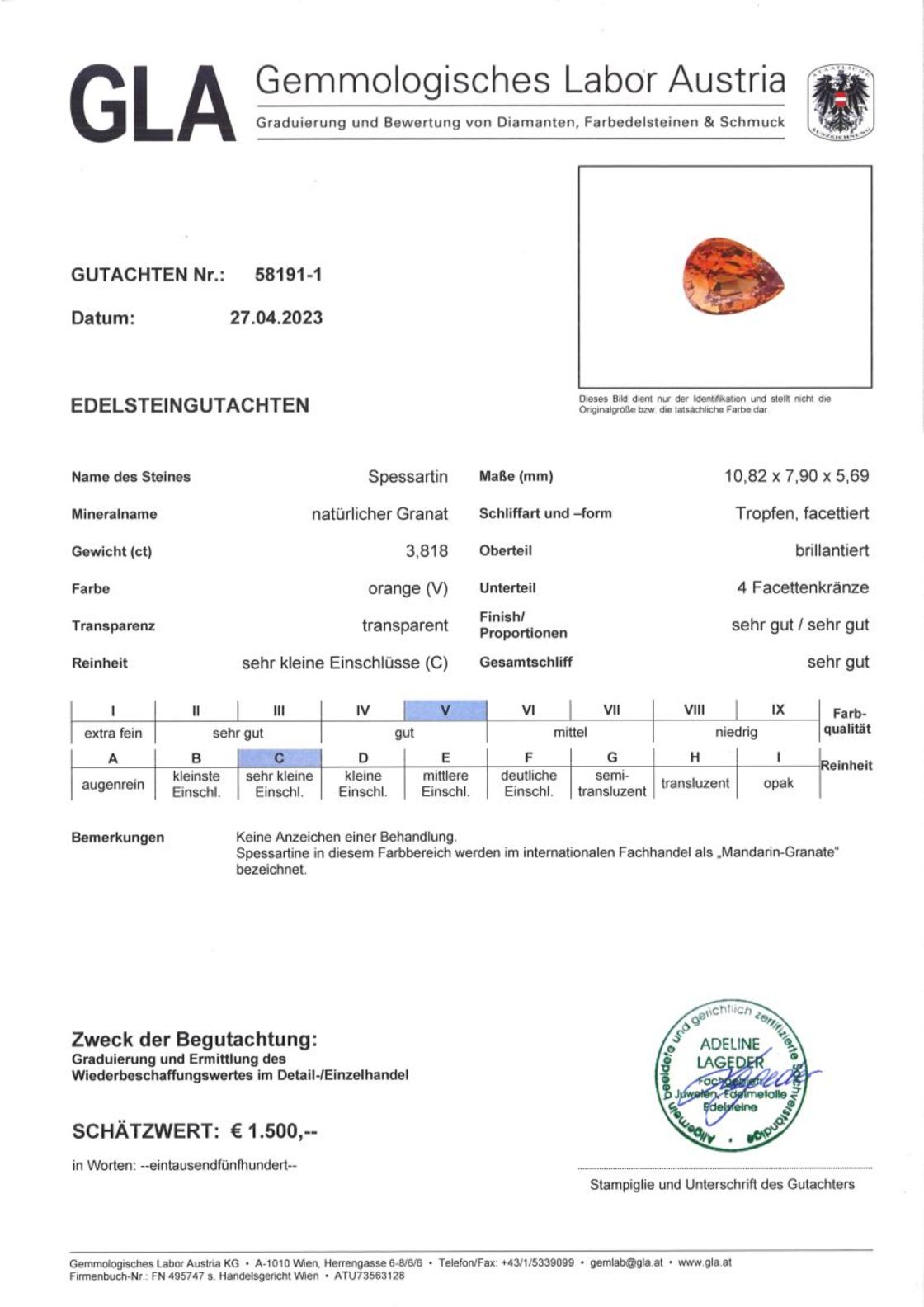 Mandarin-Granat Tropfenschliff orange 4,818 ct