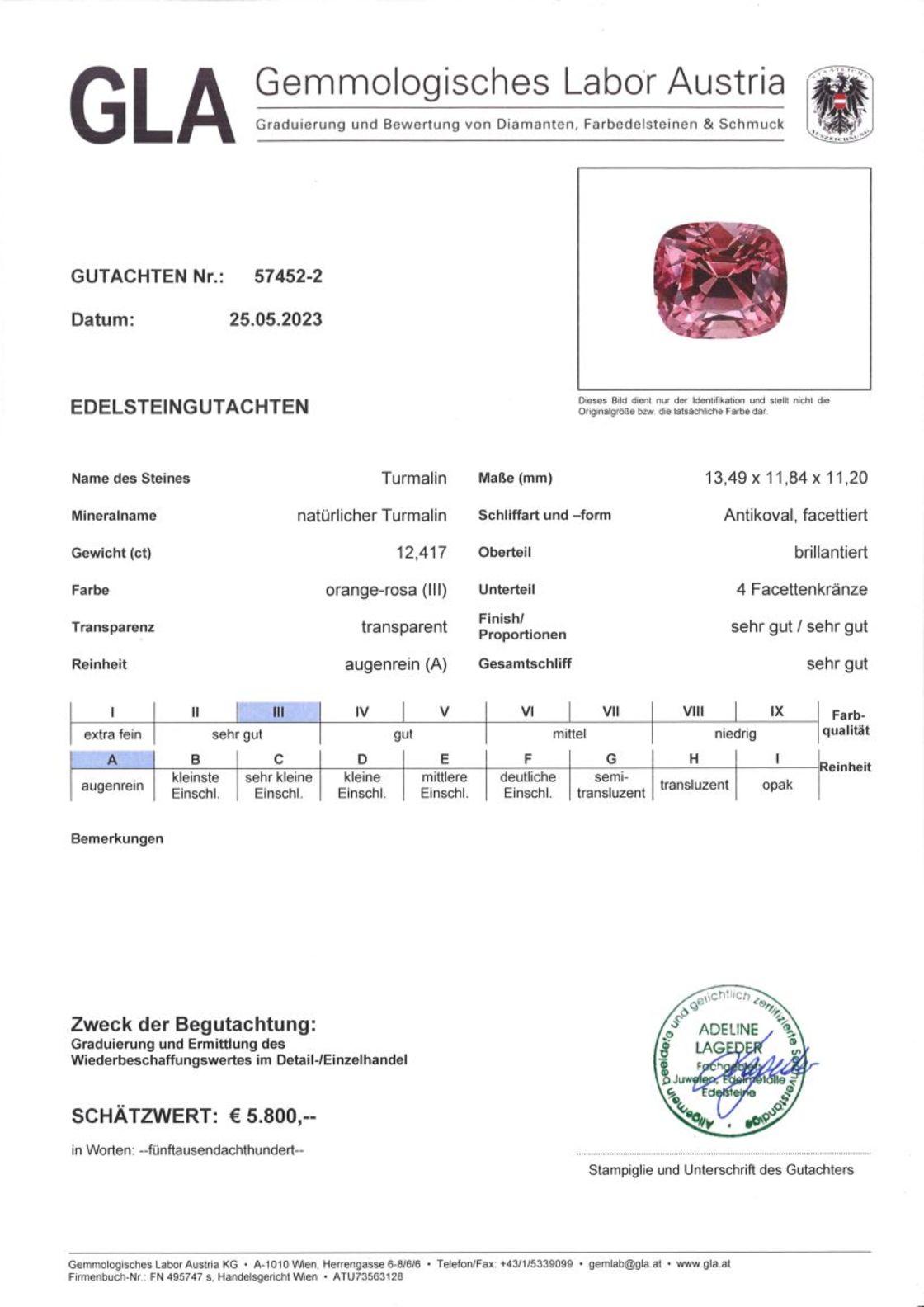 Turmalin Antikschliff intensives Rosa 12,417 ct