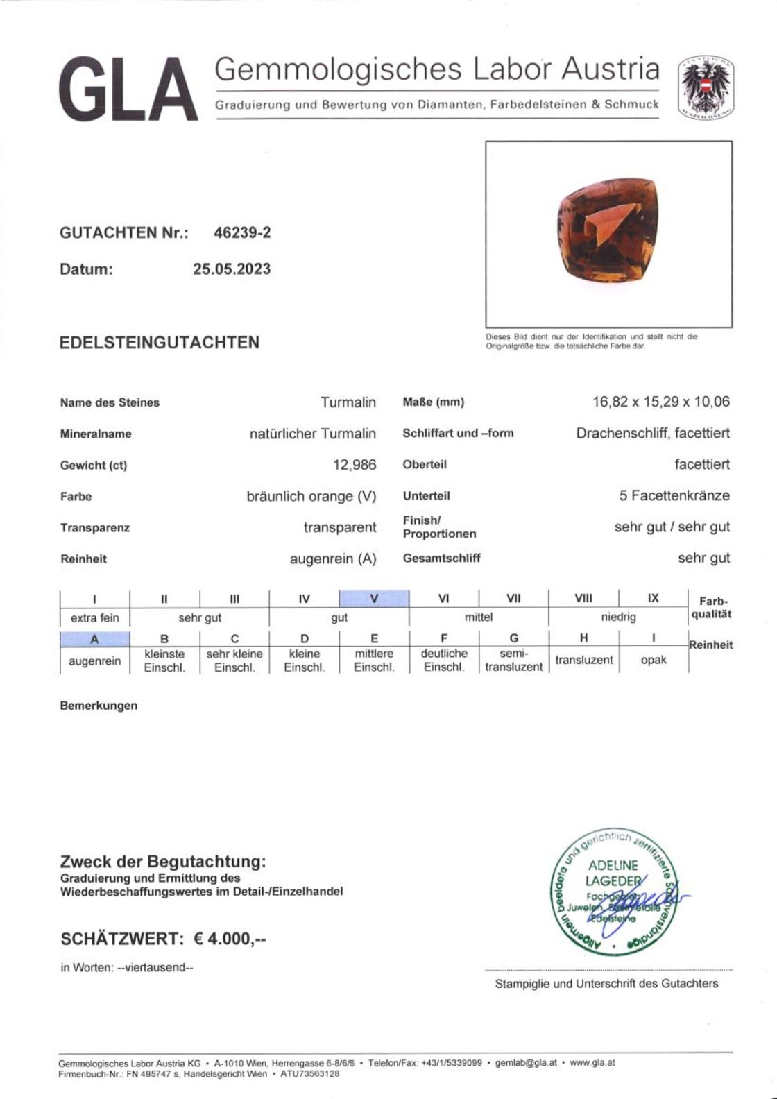 Turmalin Drachenschliff orangebraun 12,986 ct.