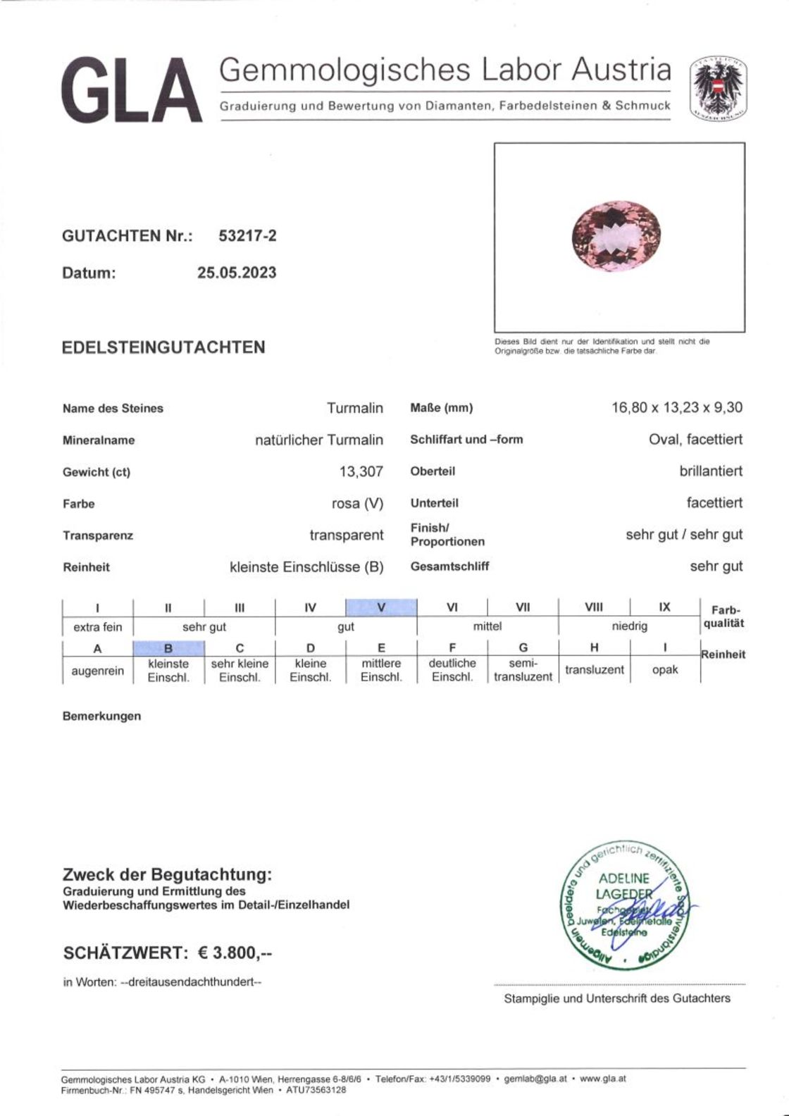 Turmalin Ovalschliff rosa 13,307 ct