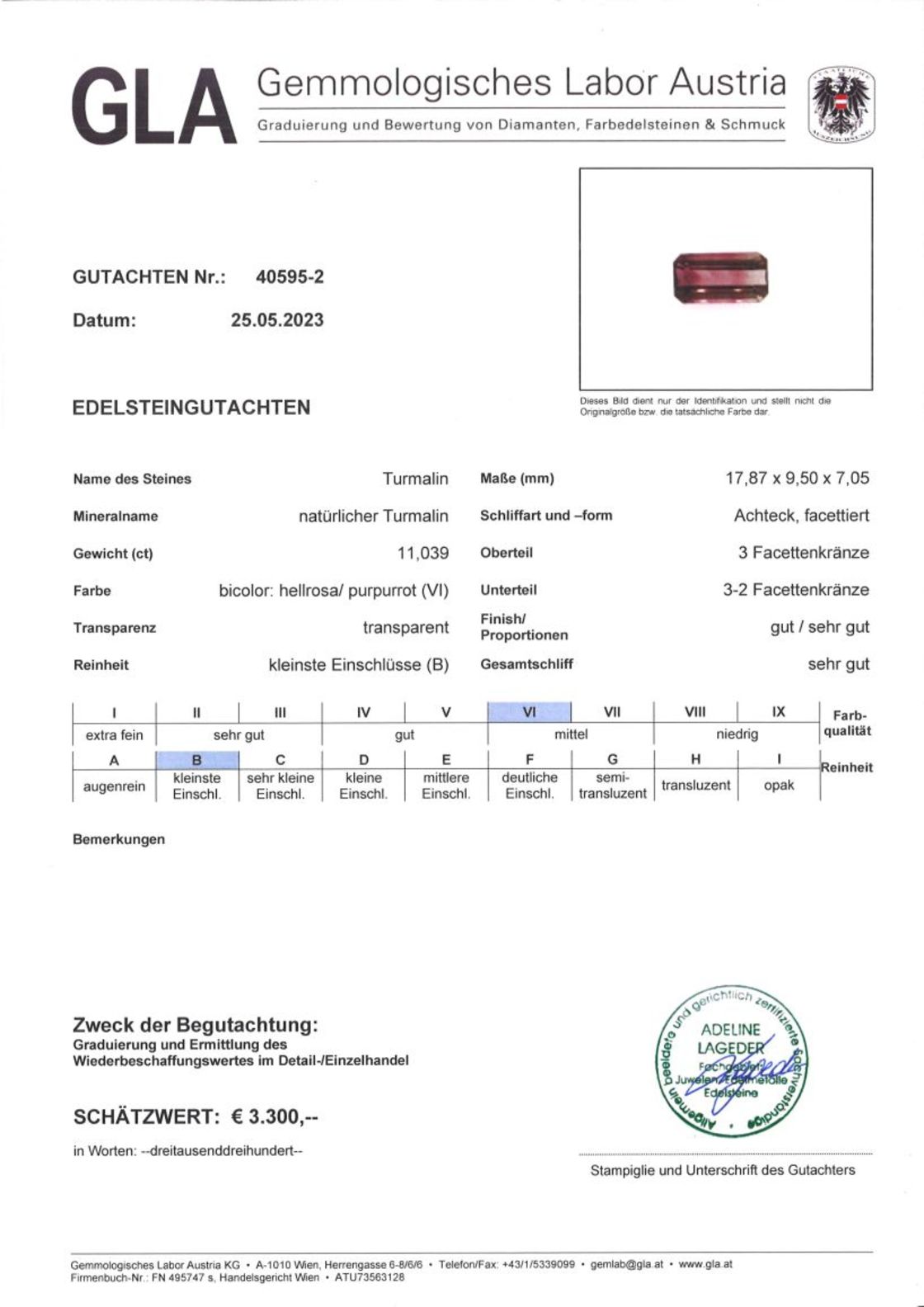 Bicolor Turmalin Achteckschliff 11,039 ct