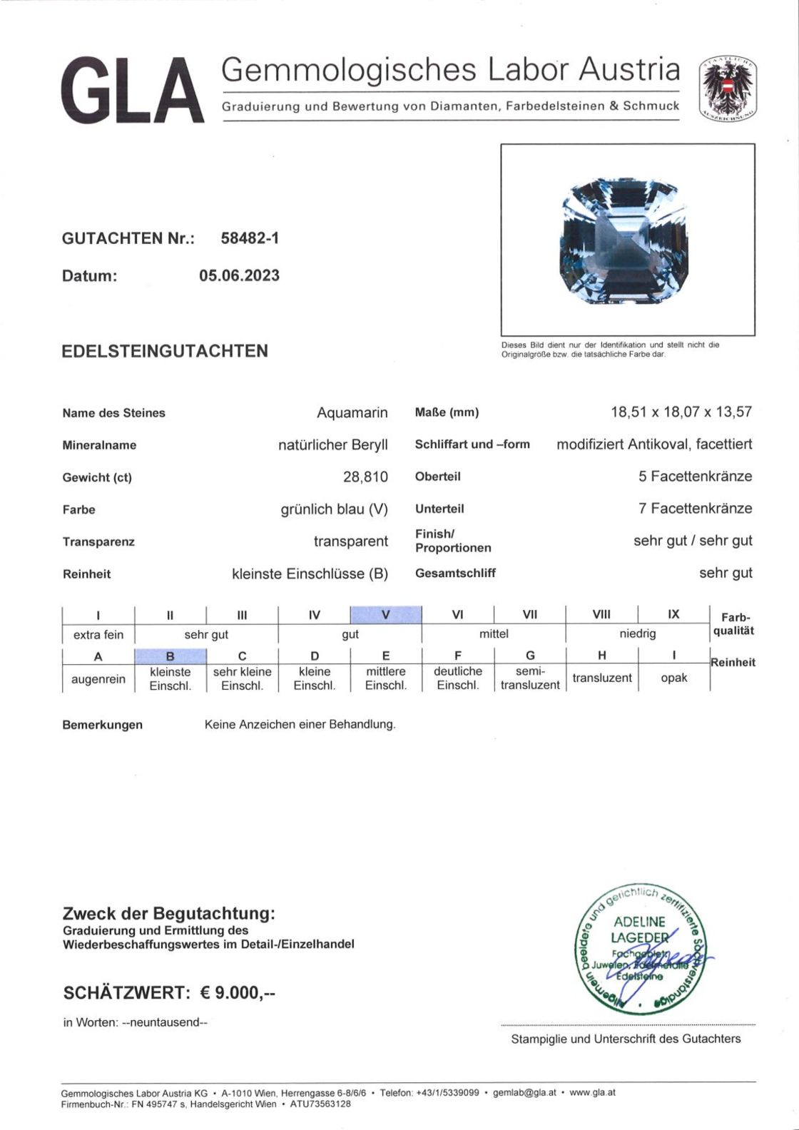 Unbehandelter Aquamarin Antikschliff hellblau 28,810 ct