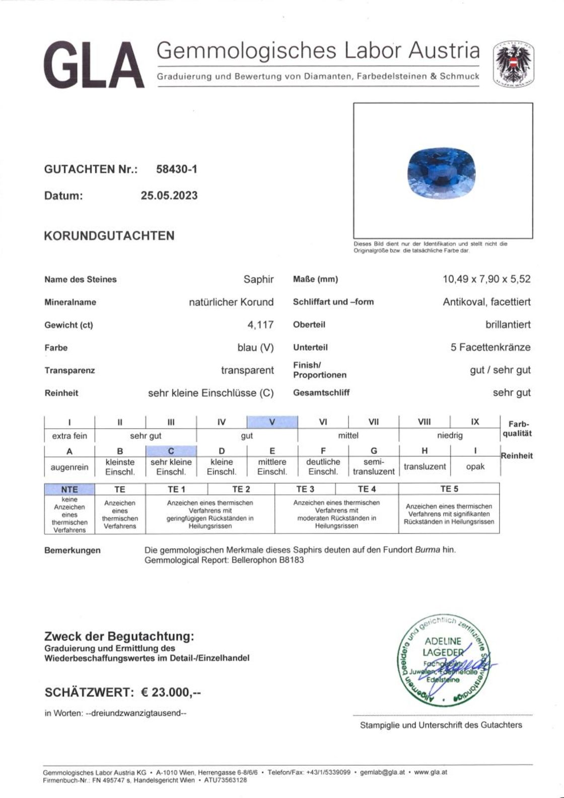 Unbehandelter Saphir Burma Antikschliff blau 4,117 ct