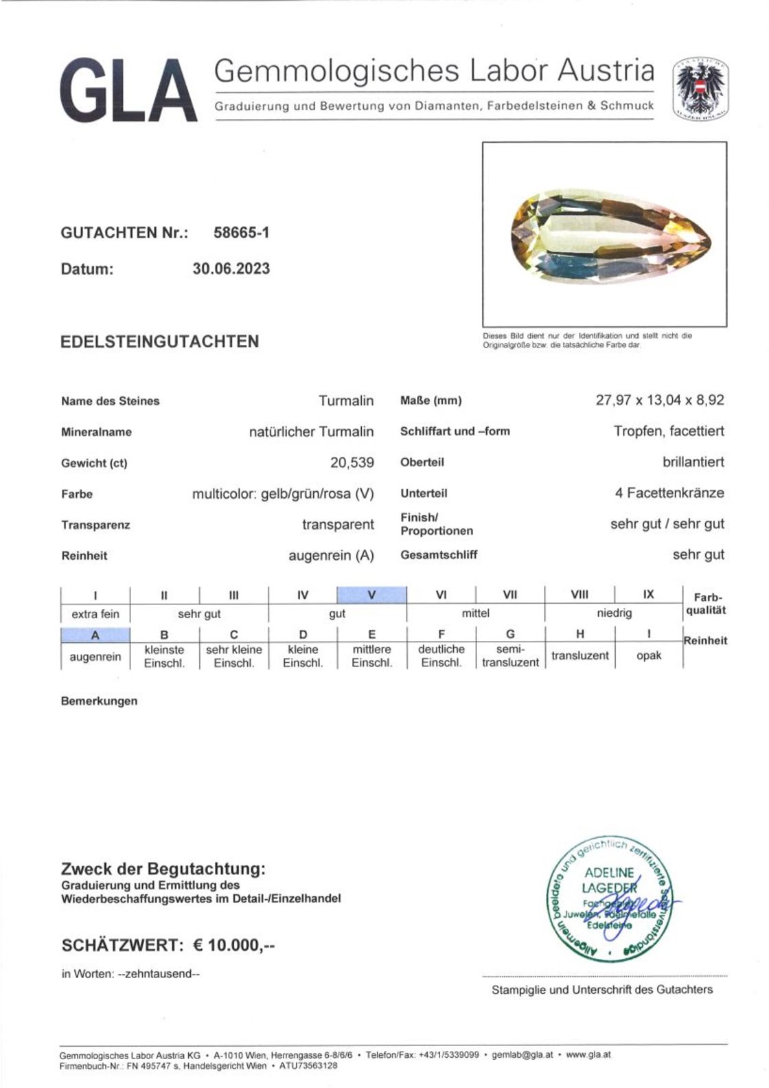 Turmalin Tropfenschliff tricolor 20,539 ct