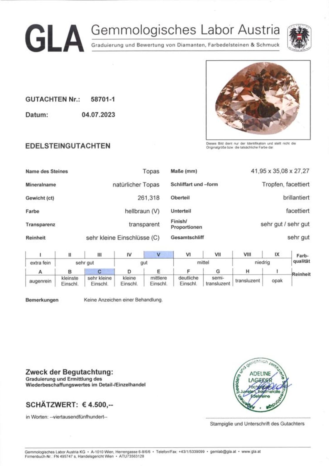 Topas Tropfenschliff hellbraun unbehandelt 261,318 ct