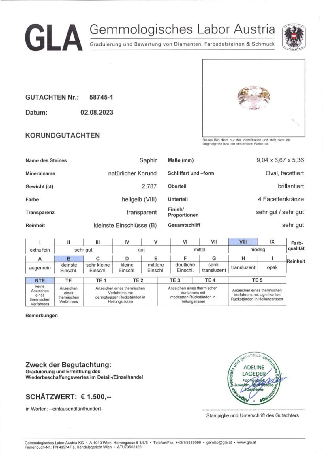 Unbehandelter Saphir Ovalschliff hellgelb 2,78 ct7