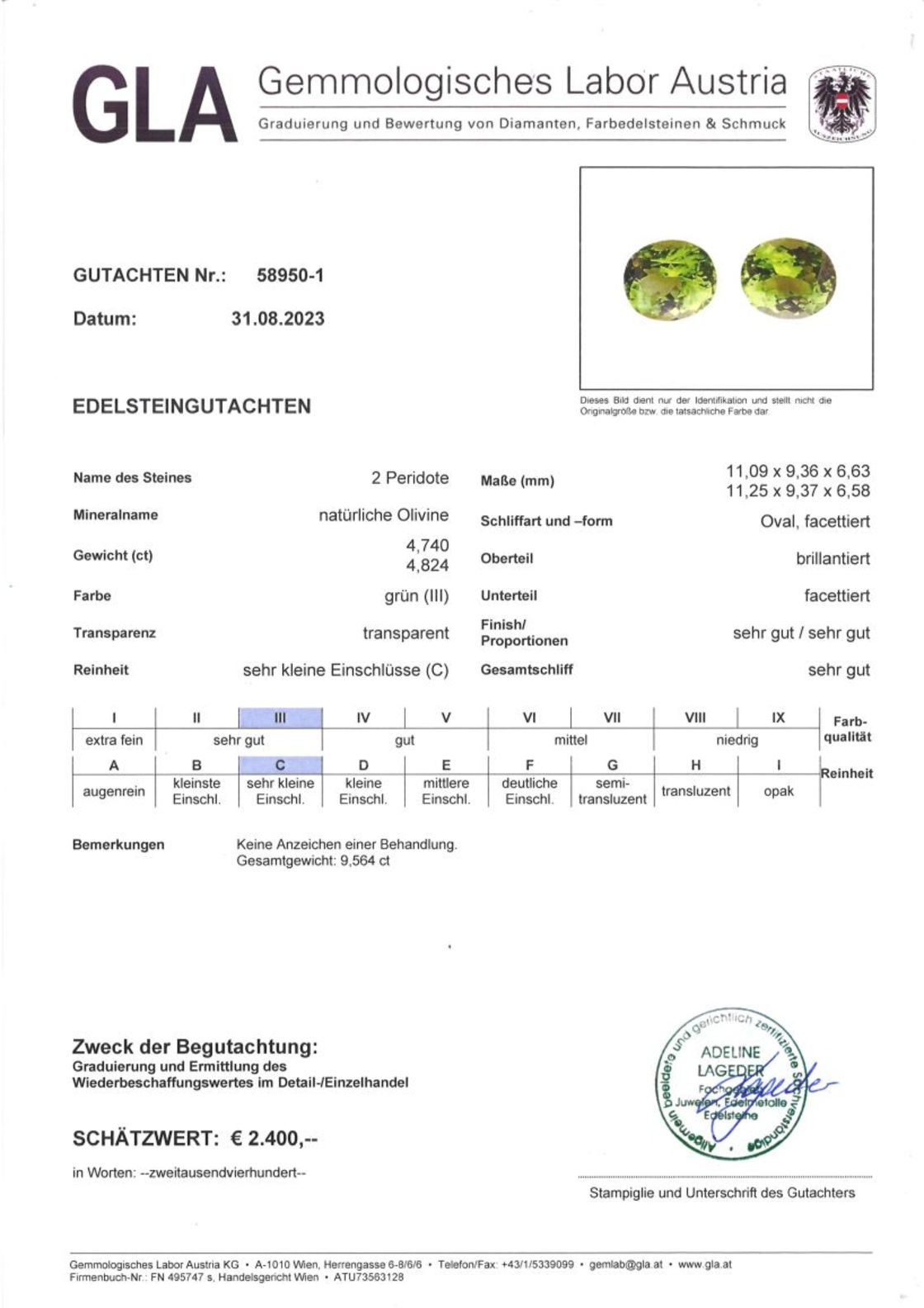 Peridot Duo Ovalschliffe intensives Grün 9,564 ct