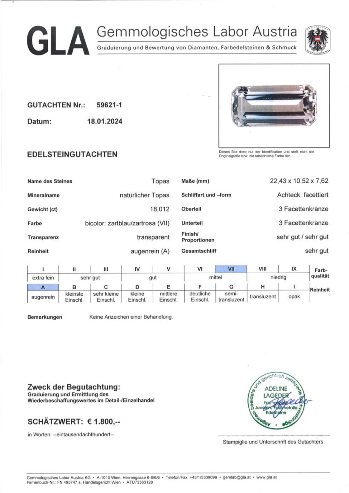 Topas Achteckschliff bicolor unbehandelt 18,012 ct