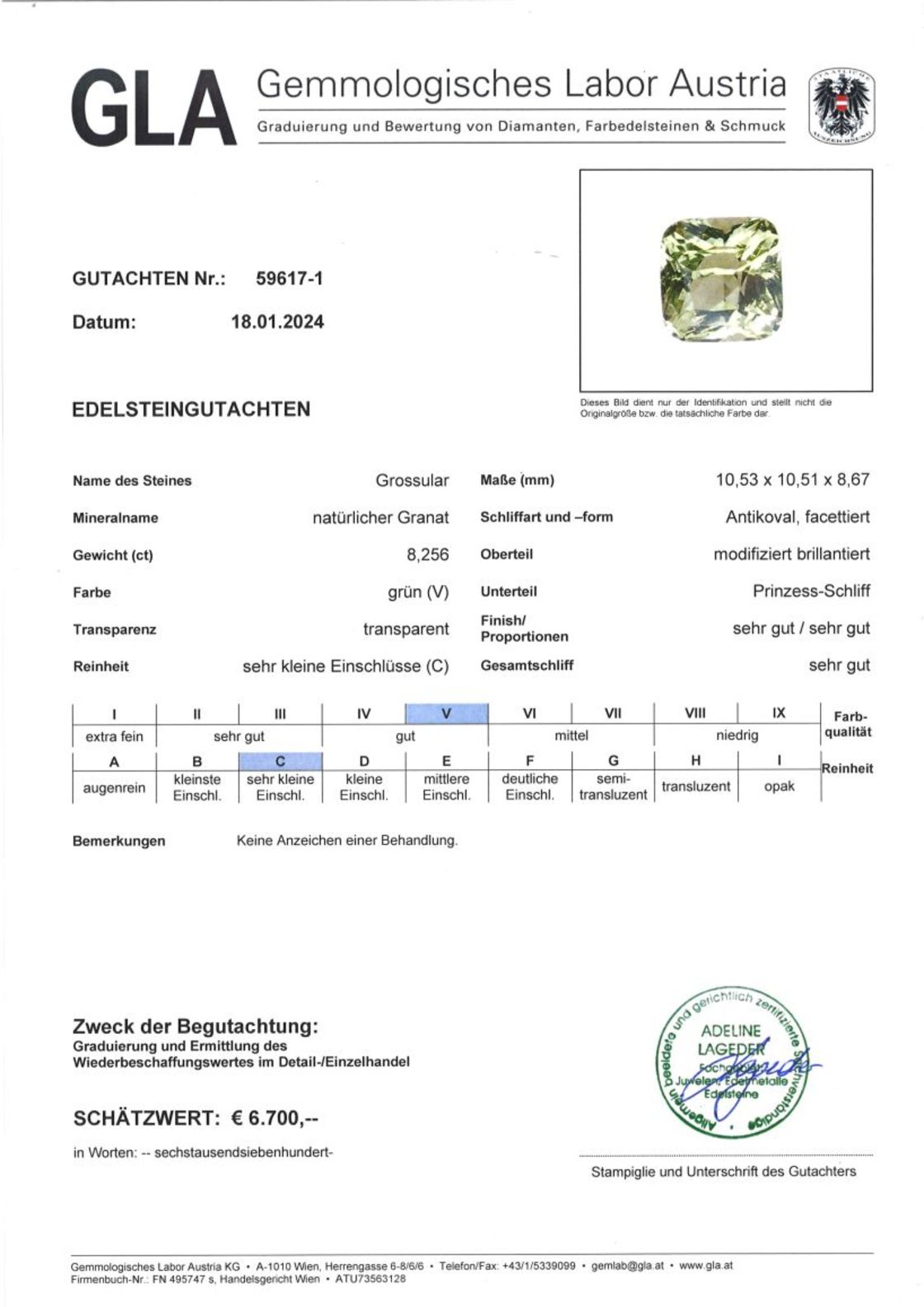 Granat Grossular Antikschliff gelblich grün 8,256 ct