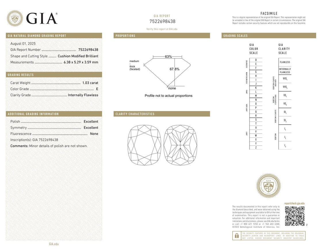Gutachten zu Diamant antik-brillantiert hochfeines Weiss E lupenrein 1,03 ct