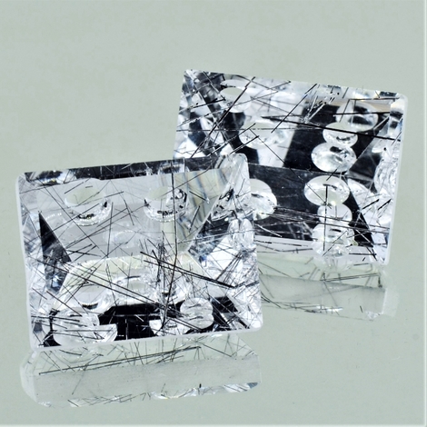 Einschlussquarz Duo, Rechteck facettiert (53,52 ct.) aus Brasilien (Minas Gerais) Einschlussquarz Duo, Rechteck facettiert (53,52 ct.) aus Brasilien (Minas Gerais)