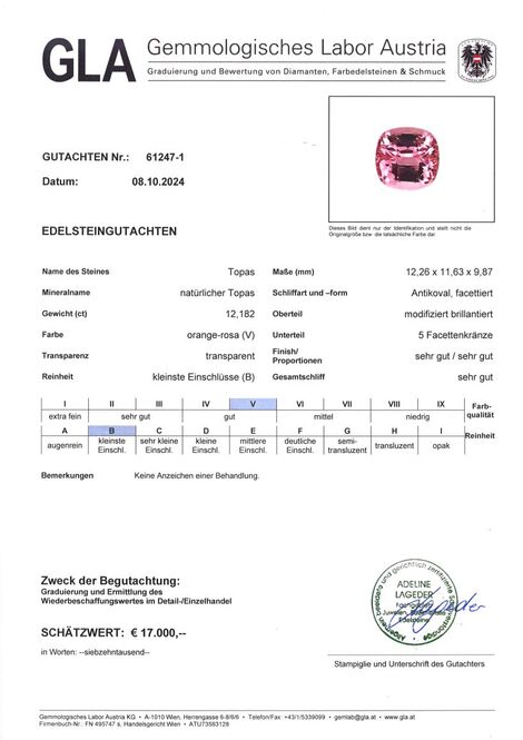Gutachten zu Topaz cushion pink untreated 12.18 ct.