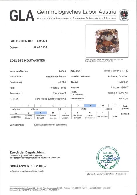 Gutachten zu Topaz Design-octagon champagne  45.82 ct