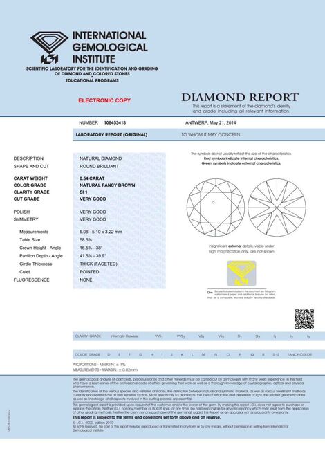 Gutachten zu fancy diamond round brilliant bräunlich-champagne 0.54 ct
