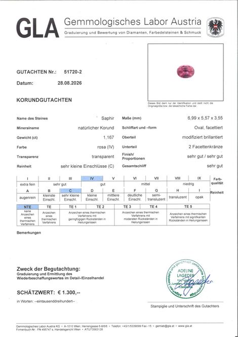Gutachten zu Sapphire oval pink untreated 1.167 ct.