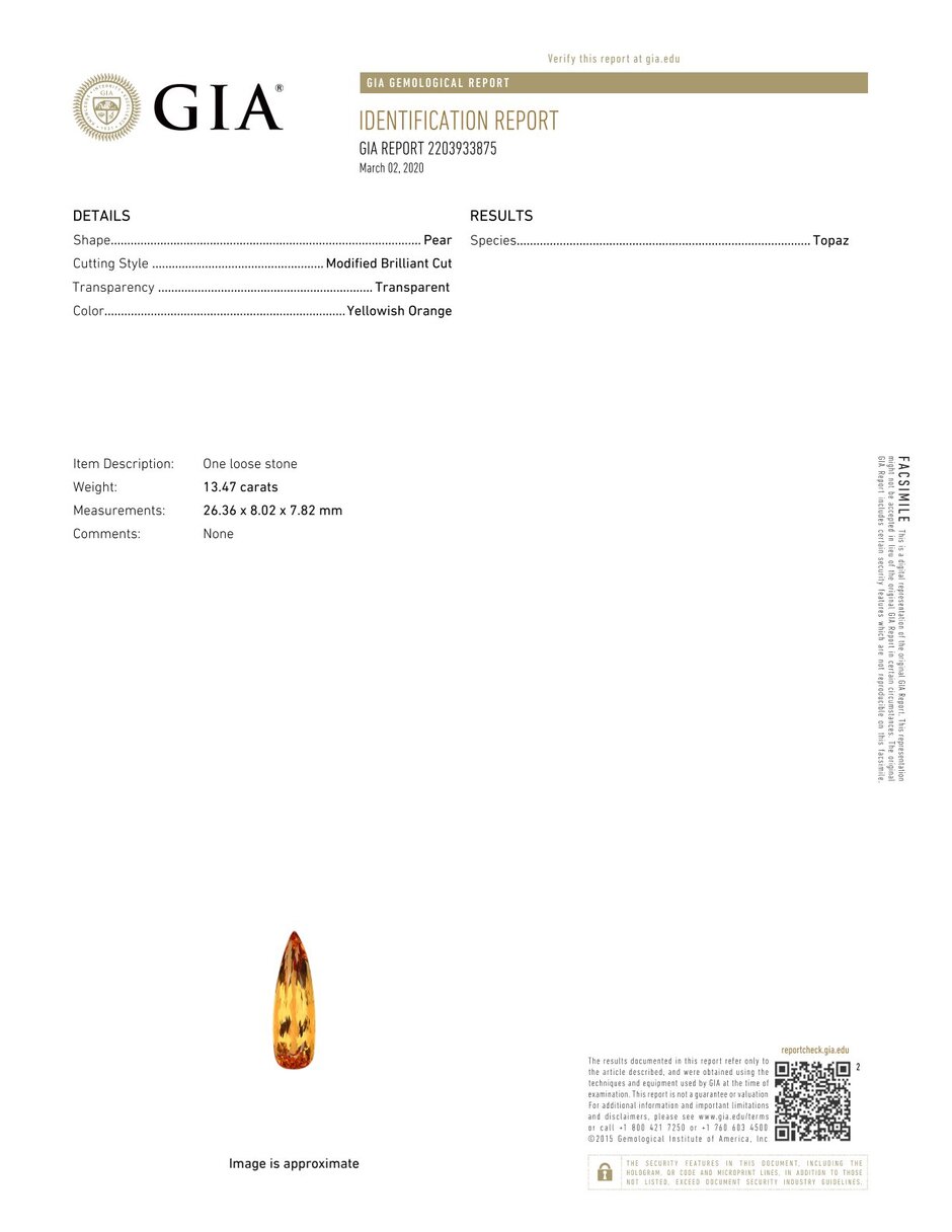 Gutachten zu Imperial Topas Tropfen orange 13,47 ct.