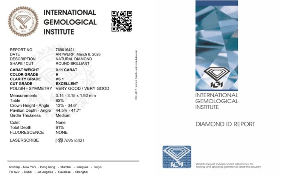 Gutachten zu Diamanten Duo Brillanten weiss vs1 0,22 ct