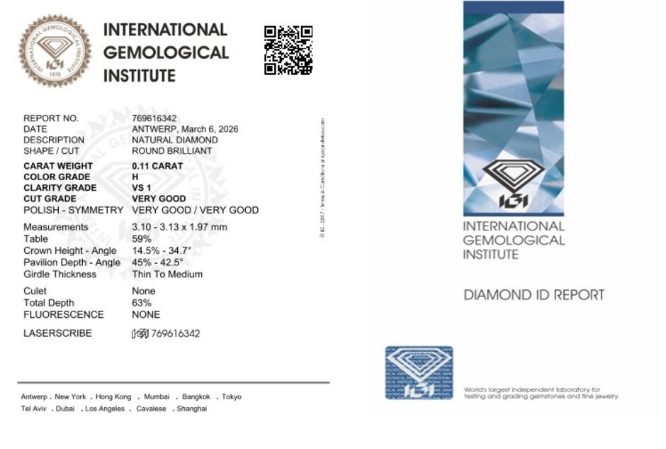 Gutachten zu Diamond round brilliant white vs1 0.11 ct