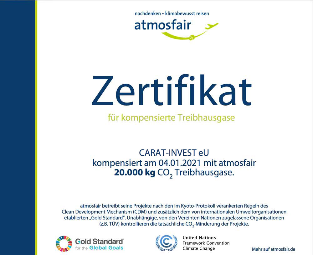 Zertifikat CO<sub>2</sub>-Emissionen Jänner 2021