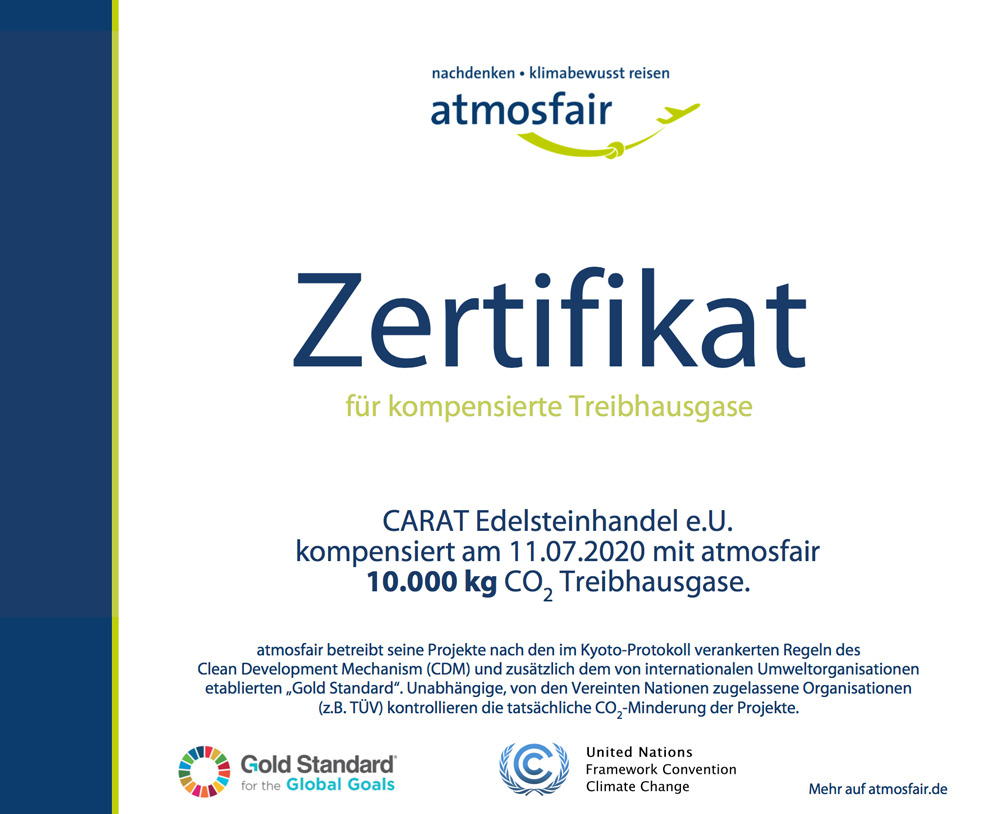 Zertifikat CO<sub>2</sub>-Emissionen Juli 2020
