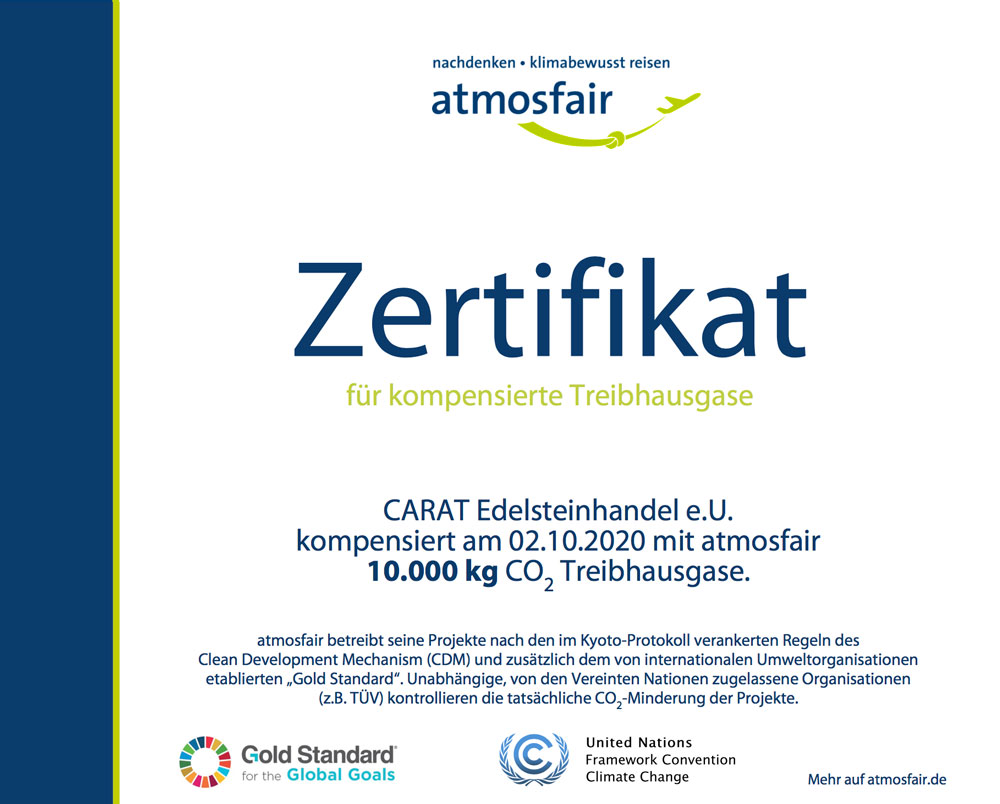 Zertifikat CO<sub>2</sub>-Emissionen Oktober 2020